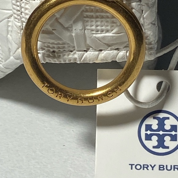NWT Tory Burch White Basketweave Cosmetic Case Bag Gold Signature Hardware - Picture 13 of 16